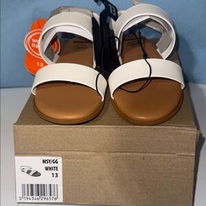 wonder nation White and Tan Girls' Double-Strap Sandals - Size 13